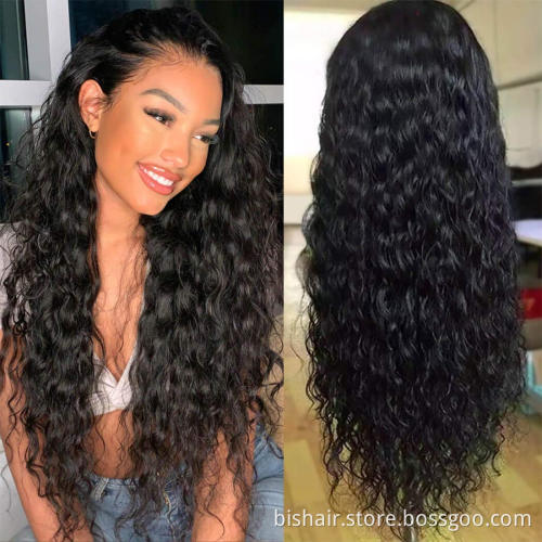 Glue-free real human hair wig water wave 13X4 front lace wig with baby hair 180% density 10A Brazilian natural deep curly wet
